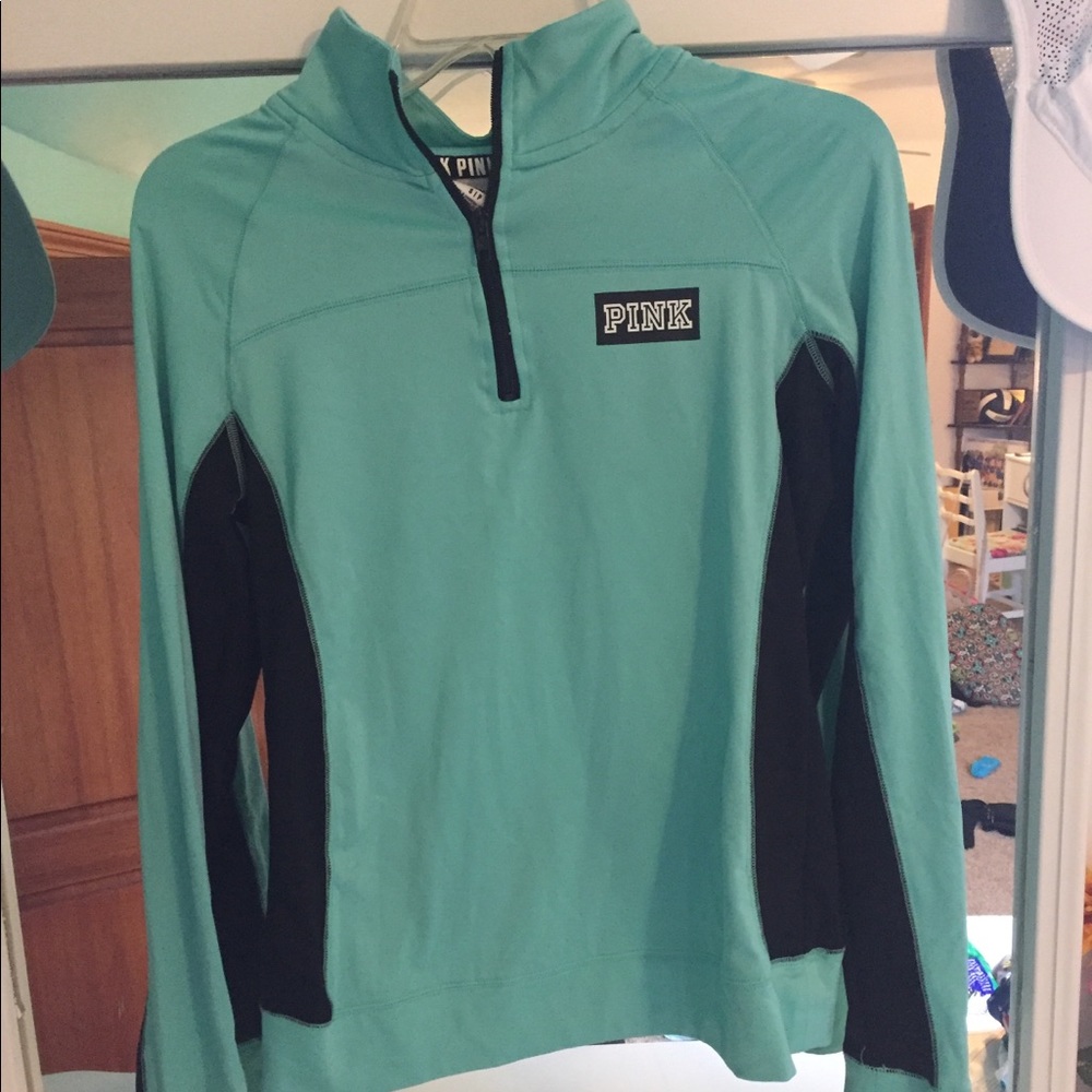 Aqua and black PINK quarter zip